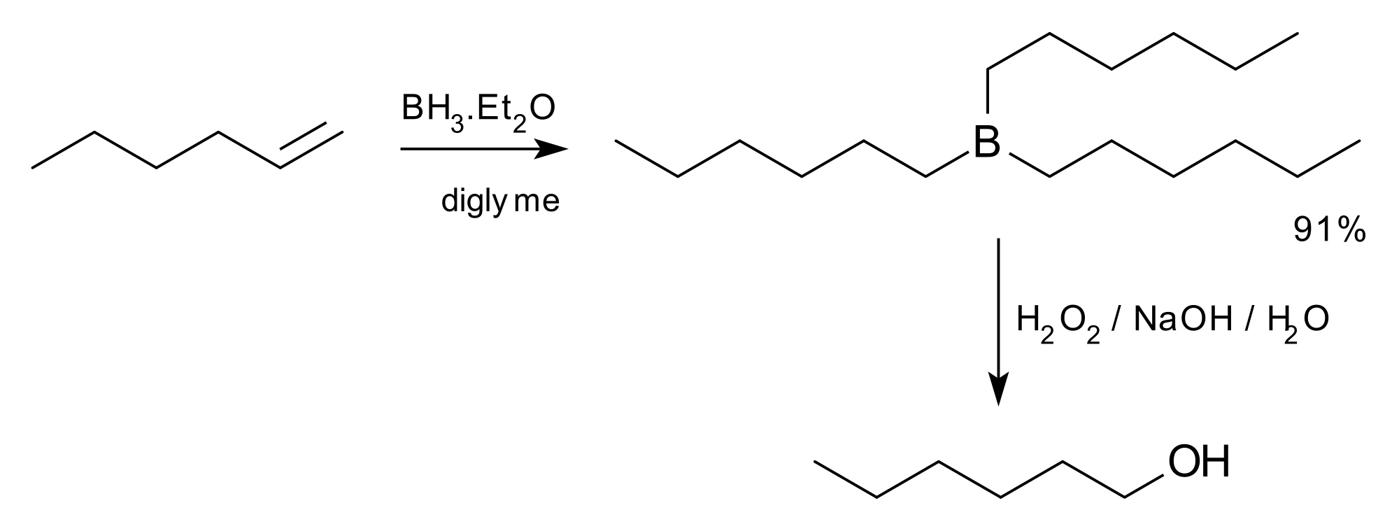 Hydroboration of hexene